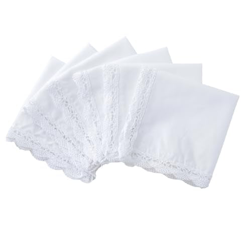 6 Pack of Ladies Embroidery Cotton Handkerchiefs Lace Wedding Hankies - color: C