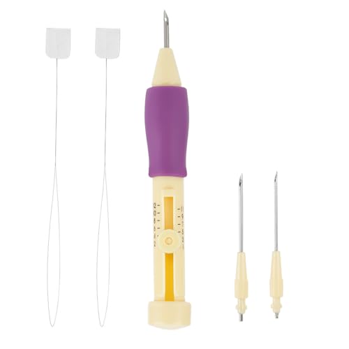 Embroidery Punch, Adjustable Needle Length Embroidery Needle Punch with 3 Sizes Needle Pen Kit Tool for DIY Craft(Yellow + ) - size: yellow + purple