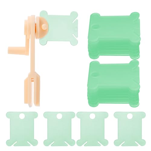 HARFINGTON 100pcs Embroidery Floss Bobbins with Bobbin Winder, Plastic Cross Stitch Thread Organizer Holder Cards Sewing Thread Sorting Tool Storage for Craft DIY Sewing, Green - color: Green