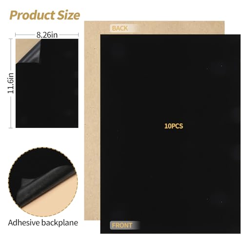 10PCS Black Felt Sheets with Self-Adhesive Backing,Soft Felt Fabric, Durable and Wear-Resistant for Crafts, Jewelry Box Lining, Home Décor, and DIY Projects (8.3"x11.8") - size: 10 PCS
