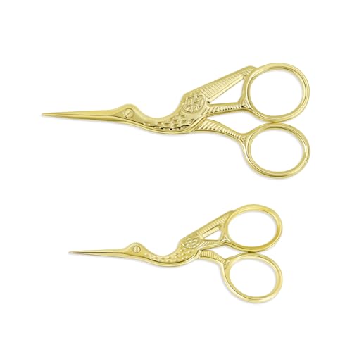 Golden Stork Embroidery Scissors Stainless Steel Sharp Tip Sewing Scissors for Everyday Use, Art Work, Needlework (1 Pcs 4.5Inch and 1 Pcs 3.6Inch) - style: 1 Pcs 4.5Inch and 1 Pcs 3.6Inch