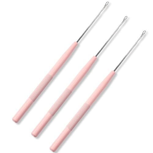 NEWISHTOOL Stainless Steel Hair Extension Loop Pulling Needle Hook Threader - color: Pink, size: Pulling Hook