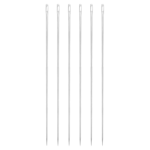 uxcell 6 Pcs Large Eye Sewing Needles, 7.87 Inch 3mm Steel Embroidery Thread Needle Sewing Big Eye Needle Knitting Needles for Hand Sewing Art Crafts, Silver - size: 200mm, 3mm