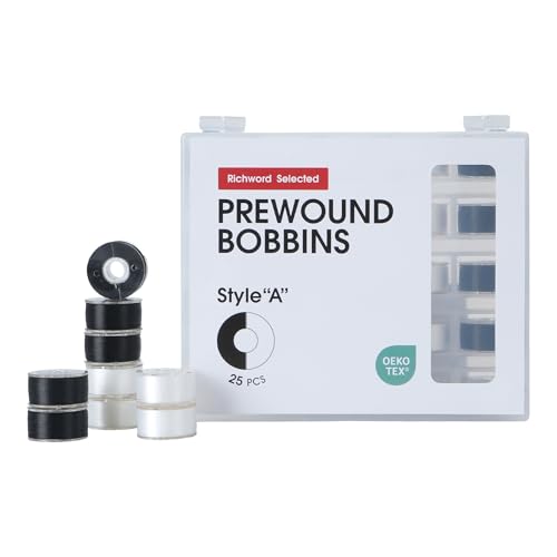 Poolin Prewound Bobbins Richword Selected 25PCS White+Black Size A, Plastic Sided, 70D/2(60WT) Polyester Bobbin Thread for Single Needle Embroidery and Sewing Machine - color: (White+Black) 25PCS