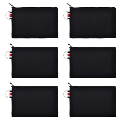 Aspire 6-Pack Canvas Makeup Bags with Zipper and Metal Ring, 6 x 4 Inch - color: Black Bag