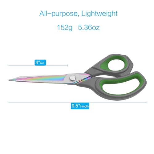 LIVINGO Fabric Scissors 9.5" Professional Sewing Shears All Purpose - color: Gray / Green, size: 9.5"