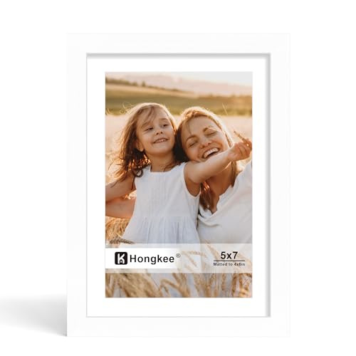 Hongkee 5x7 Picture Frame, 5 x 7 Solid Wood Frame with Real Glass, 1 Pack - color: White, size: 5 x 7