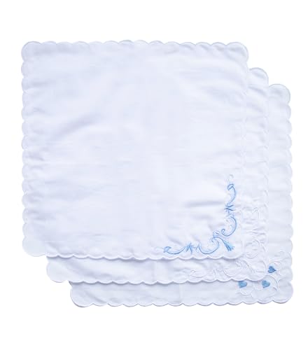 MileyMarla Ladies Embroidery Cotton White Handkerchiefs Lace Wedding Hankies - color: F01-3pcs