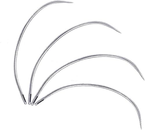 4 Pcs Silver Curved Leather Sewing Needles, Heavy Duty, Set for Weaving, Crafts & Repairing