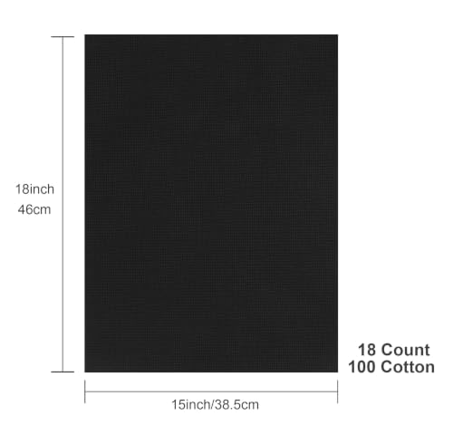 Aida Cloth 18 Count Cross Stitch Fabric,15×18inch,Rolled,3Pcs (18CT,Black) - color: Black, size: 18CT