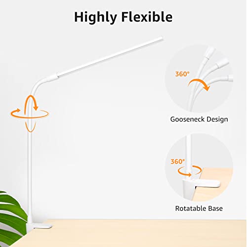 Lepro Small Desk Lamp with Clamp, LED Reading Lamps, 460LM, 5W, White - color: White