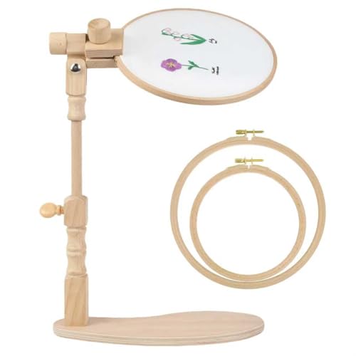 Airo Beech Adjustable Embroidery Hoop Stand,Embroidery Holder Stand,Cross Stitch Stand,Embroidery Stand with 2pcs Embroidery Hoops (6inch + 8inch), Rotatable, Tool-Free Installation