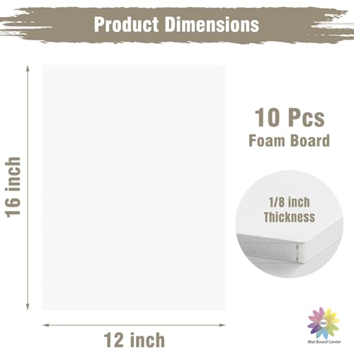 Mat Board Center Pack of 10 Acid-Free Foam Board White 12x16 in 1/8" Thick - color: White, size: 12x16