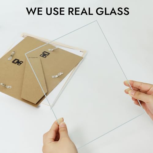 Hongkee 6x9 Picture Frame, 6 x 9 Solid Wood Frame with Real Glass, 5x8 Mat - color: White, size: 6 x 9