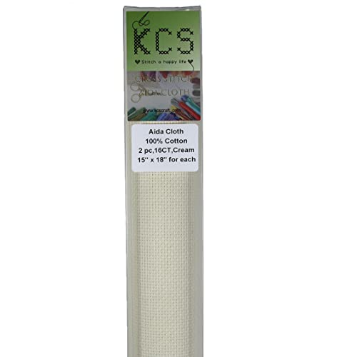 KCS 2 pc of 15" x 18" Counted Cross Stitch Cotton Aida Cloth Needlework Fabric (Cream, 16CT) - color: Cream, size: 16CT