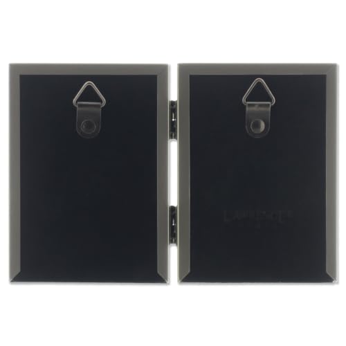 Lawrence 11423D Brushed Brass Hinged Double 2.5x3.5 Picture Frame-Beaded Edge Design - color: Satin Gold, size: 2.5x3.5 Double