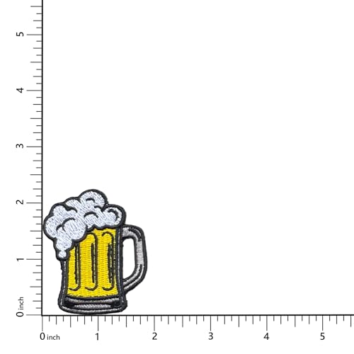 Beer Mug Patch, 2.25" x 1.75", Embroidered Iron-On for Hats, Bags, Jackets, 2-Pack - color: Beer Mug