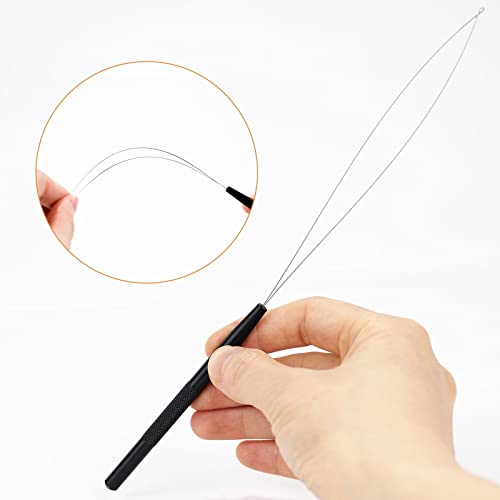 NEWISHTOOL Stainless Steel Hair Extension Loop Needle Threader Wire Pulling Hook Tool and Bead Device Tool, Micro Link Tool Loop Threader for Hair, Silicone Beads, Feather Extensions Supplies, Pack 3 - color: Black, size: Bead Device Tool