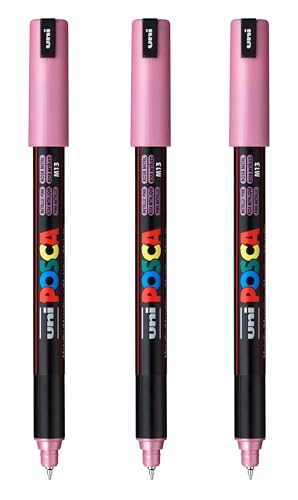 posca PC-1MR Water-Based Paint Markers, Extra Fine Tip (0.7mm), Metallic Pink, 3 Count - color: METALLIC PINK
