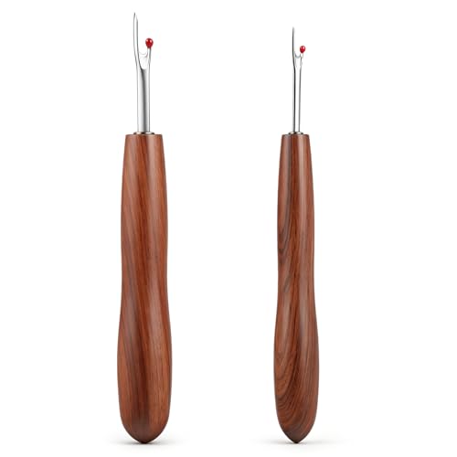 2 Pcs Seam Ripper with Wood Handle for Sewing Remove Stitches Ergonomic Grip for Knitting Hand Sewing Embroidery Thread Removal (S/L)