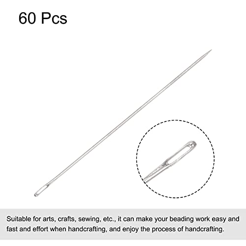 uxcell 60Pcs Beading Needles Fine Thin Long Straight Sewing Embroidery Threads Stainless Steel 1.26 Inch - size: 1.26 inch