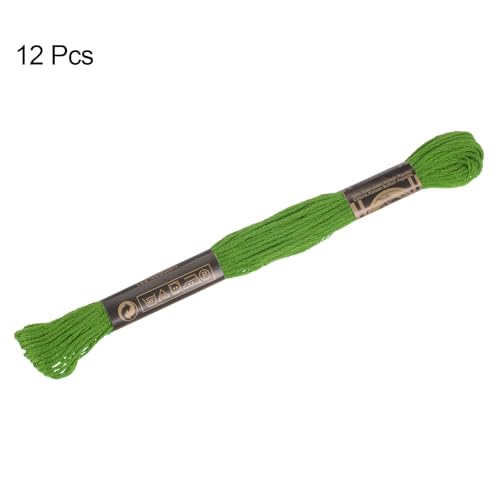 HARFINGTON 12 Skeins Embroidery Floss 8m Each Egyptian Long Fiber Cotton Cross Stitch Thread 26S/2x6 for Embroidery Projects Bracelet, Green - color: Green