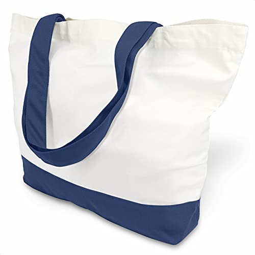 TOPDesign 1-Pack Super Strong Large 12oz Cotton Canvas Tote Bag, Reusable Grocery Shopping Cloth Bag, Fashionable Two-Tone Totes for Crafts, DIY Your Creative Designs - color: Blue/White