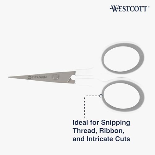 Westcott 4" Embroidery Scissors with Curved Titanium-Bonded Blades for Flush Trimming, Crafting, Sewing & More (White/Gray) - size: 1 Count (Pack of 1), style: 4" Embroidery Scissors