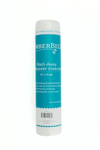 Kimberbell Wash-Away Embroidery Stabilizer – 12" x 10 Yards – Ideal for Freestanding Lace, Cutwork & Sheer Fabrics – Fast-Dissolving Water-Soluble Backing for Machine Embroidery