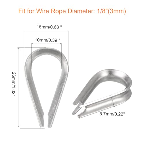 uxcell 50Pcs M3 Stainless Steel Thimble for 1/8" Dia Wire Rope, Wire Rope Cable Thimbles Rigging for Marine, Sunshade Sail, Fence - size: M3