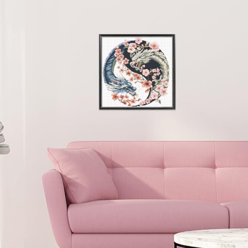 FREEBLOSS Cross Stitch Kit Dragon Stamped Cross Stitch Wall Hanging for Adults with Instructions Pure Cotton Cloth for Beginnrs 17.7''*17.7'' No Frame