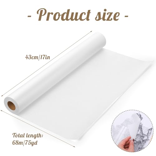 Tracing Paper Roll 17 in × 75 yd, White Translucent for Sewing, Drawing - size: 17in x 75yd