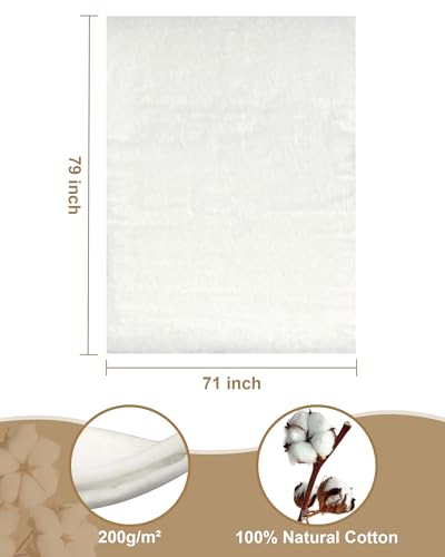 71" x 79" Natural Cotton Batting for Quilting, 200g/m² 100% Quilt Batting - size: 71 x 79 Inch