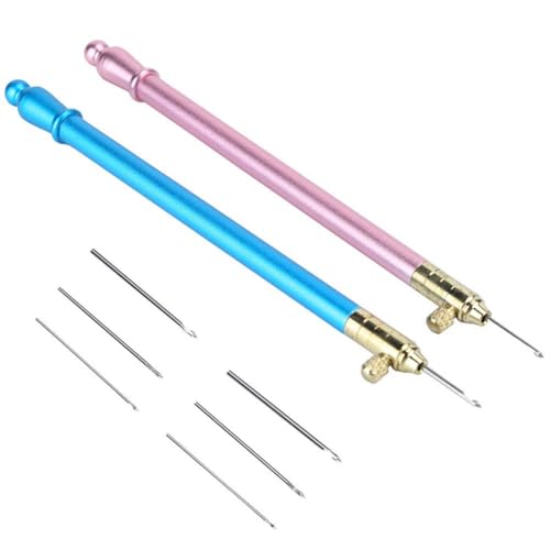 2Pcs Crochet Hooks with 6 Needles, Tambour Embroidery Beading Sequins Needle Tools Kit for DIY Sewing Embroidering Craft, Stainless Steel Handle French Tambour Needle for Women Beg