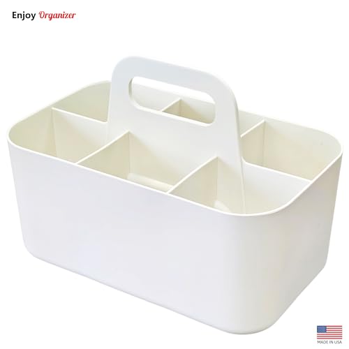 2 Pack Small 6 Compartment Multiuse Caddy Organizer with Handle Art Craft Supplies, Office, Desk, Stationery Pen Holder Stackable- Made In USA (Mint/Ivory) - color: Mint / Ivory