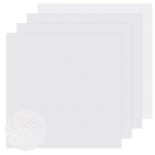 4 Pcs Needlepoint Canvas 14-Mesh, 20x20 Inch White Needle Point Canvas for Embroidery, Blank Polyester-Cotton Twist Interlock Needlepoint Mesh for DIY Handicraft Knit Crochet Projects