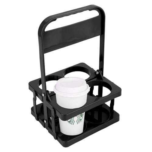 Bodaon 4 Cup Drink Carrier with Handle, Drink Cup Holder for Food Delivery - color: Black, size: 4-Cup