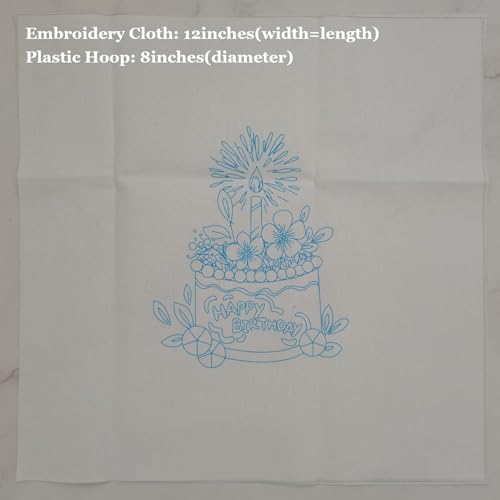 Esffaci Embroidery Starter Kit for Adult Beginner with Birthday Cake Flowers Pattern Hand Embroidery Set with Cloth Hoop Needle Threader Floss and Instruction - color: Birthday Cake