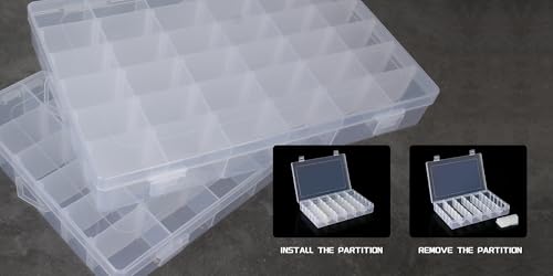 2Pcs Clear Visible Plastic Storage Box- Rectangular Storage Box, Suitable For Beads, Screws Hardware Accessories Organizer Box Art DIY, Crafts, Jewelry, Fishing Tackle, With Label Stickers (36Grids) - size: 36Grids-2