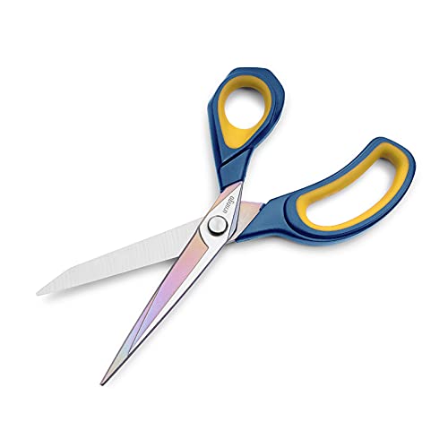 LIVINGO Fabric Scissors 8.5" Titanium Sewing Shears All Purpose - color: Navy Blue/Yellow, size: 8.5"