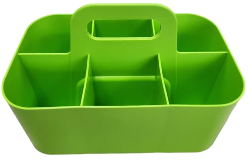 3 Pack Small 6 Compartment Multiuse Caddy Organizer with Handle Art Craft Supplies, Office, Desk, Stationery Pen Holder Stackable- Made In USA (Green) - color: Green