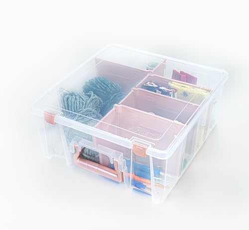 ArtBin 6990RK Super Satchel Double Deep, Portable Art & Craft Organizer with Handle, [1] Plastic Storage Case, Clear with Rose Gold Accents