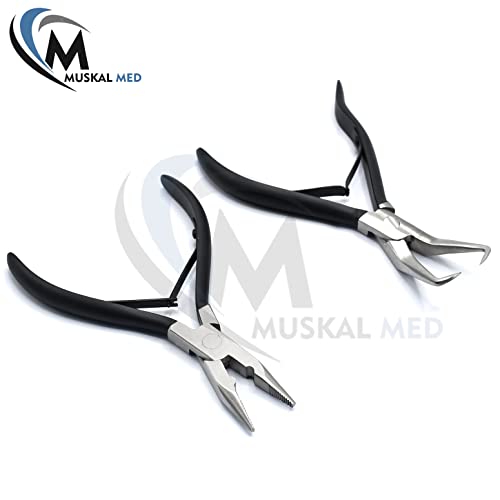 Professional Hair Extension & Beading Tool Kit Remove Plier Set for beads (4 Piece) I-Link Micro Ring Loop Needle Pulling Hook Threader Wire for Silicone Rings (Black) - color: Black
