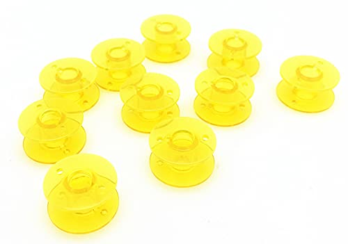 YEQIN 10 pcs Yellow Class 15 (A Size) Plastic Bobbins #X52800150 for Brother Babylock Singer Juki Sewing Machines - color: Yellow