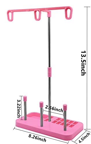 Thread Spool Holder Stand- 3 Spools Holder for Domestic (Home-Base) Embroidery and Sewing Machines - Four Colors for Choices (Pink) - color: pink