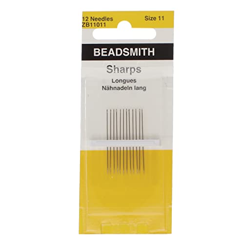 The Beadsmith Sharps Beading Needles - Size 11, Shorter for Smaller Areas, 12 Needles per Card, European Quality, All Purpose Sewing Needle, Use for Mending and General Hand Sewing - size: #11 - 12 Needles