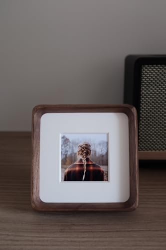 4x4 Picture Frame with 2x2 Mat - Rustic Walnut Wood Square Frame, Wall & Tabletop Display for Baby & Pet Photos (4x4,Walnut) - color: Walnut, size: 4X4