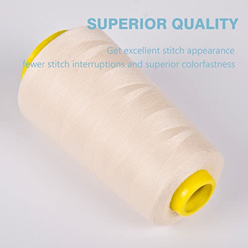 Ivory Serger Thread, All-Purpose Thread for Sewing, Polyester, 4 Cones of 3000 Yards Each Spool for Sewing Machine - color: 4 Ivory