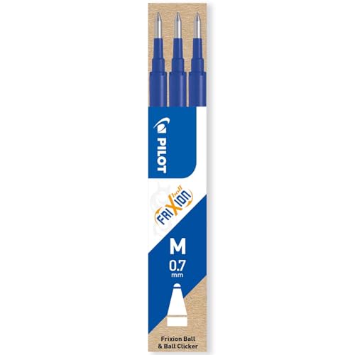 Pilot Frixion Heat/Friction Erasable Rollerball Pen FR7 - Medium Line 0.7mm Tip Nib - Pillow Pack of 1 Pen + 3 Refills (Blue) - color: Blue