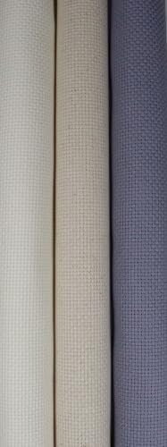 KCS 3 pc of 15" x 18"(38cmx45cm) 16 Count Cross Stitch Cotton Aida Cloth Needlework Rolled Fabric Box,16CT,Antique White+Oatmeal+Light Steel Grey - color: Antique White+oatmeal+light Steel Grey, size: 16CT
